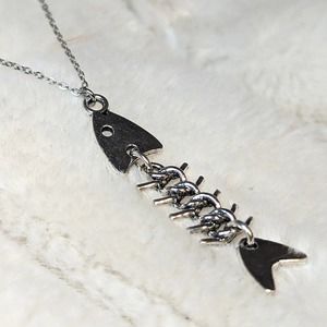 Fish Skeleton Charm Necklace